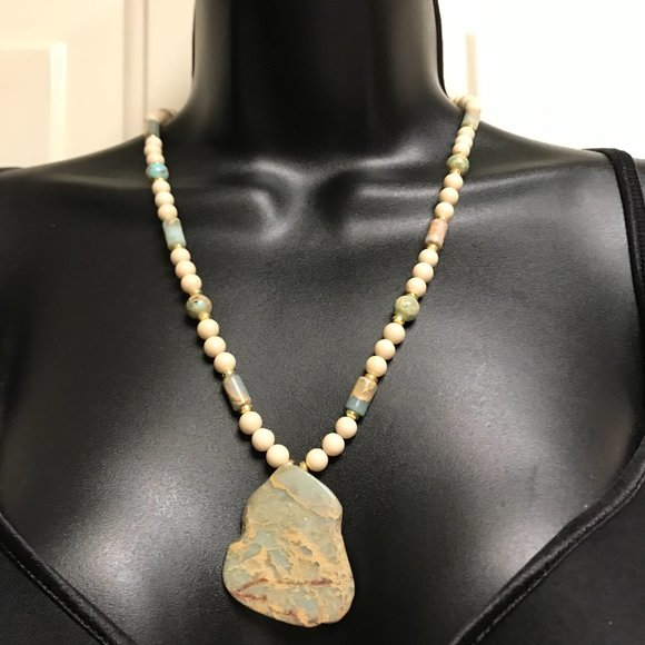 Hand Crafted Jewelry - Jasper Aqua Terra Jasper Large Pendant 21 inch Necklace Handmade Brand New